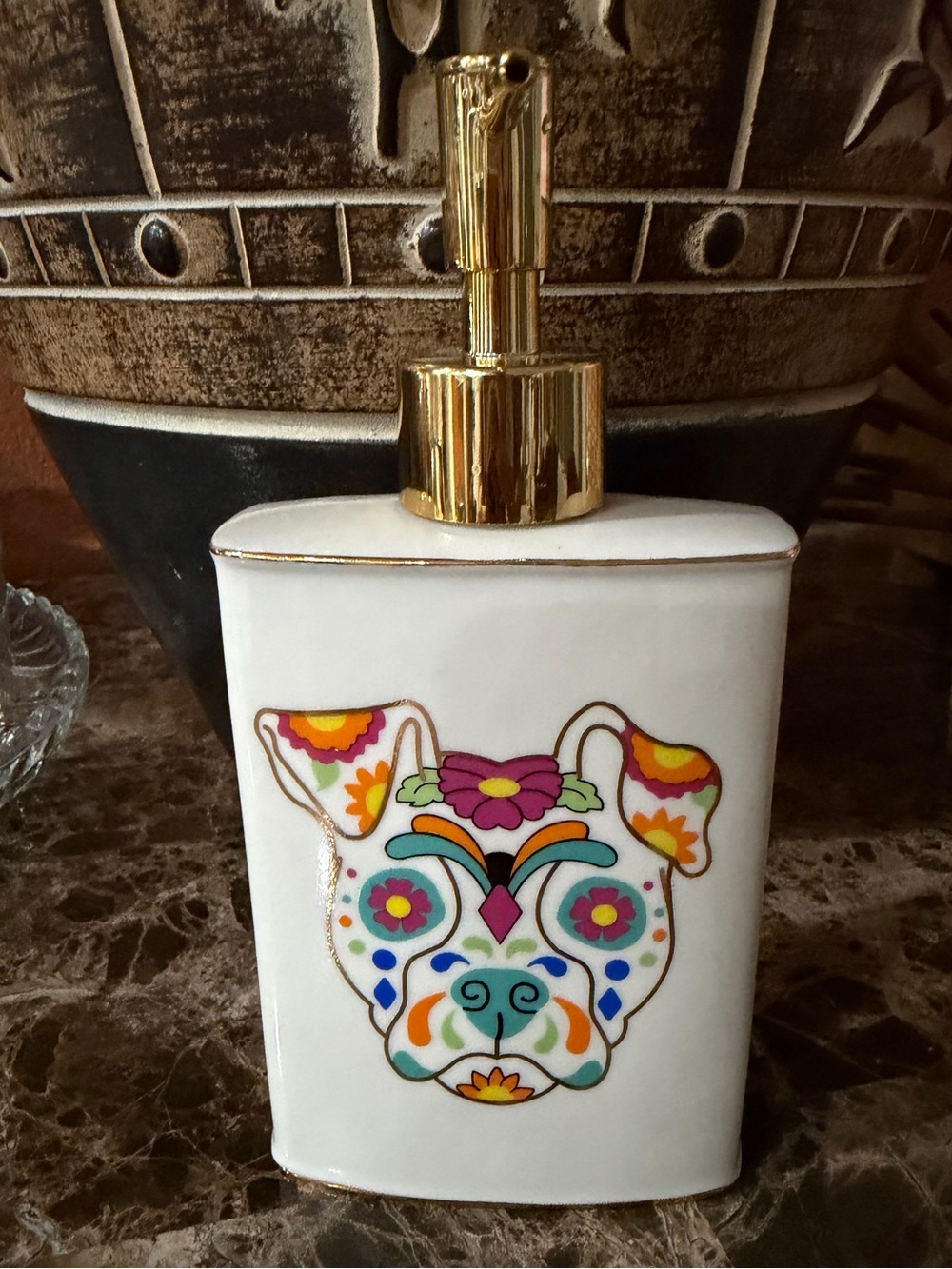 NWOT Sugar Skull Dog Kassa Soap Dispenser